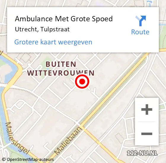 Locatie op kaart van de 112 melding: Ambulance Met Grote Spoed Naar Utrecht, Tulpstraat op 5 augustus 2018 06:07