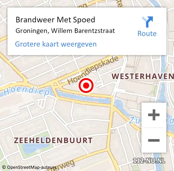 Locatie op kaart van de 112 melding: Brandweer Met Spoed Naar Groningen, Willem Barentzstraat op 5 augustus 2018 06:09