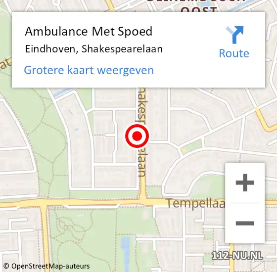 Locatie op kaart van de 112 melding: Ambulance Met Spoed Naar Eindhoven, Shakespearelaan op 5 augustus 2018 08:42