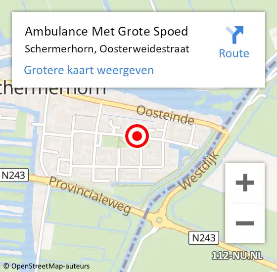 Locatie op kaart van de 112 melding: Ambulance Met Grote Spoed Naar Schermerhorn, Oosterweidestraat op 5 augustus 2018 09:00