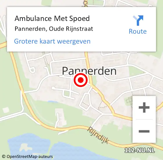 Locatie op kaart van de 112 melding: Ambulance Met Spoed Naar Pannerden, Oude Rijnstraat op 5 augustus 2018 11:43