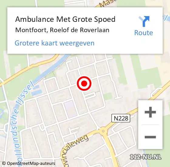 Locatie op kaart van de 112 melding: Ambulance Met Grote Spoed Naar Montfoort, Roelof de Roverlaan op 5 augustus 2018 11:54