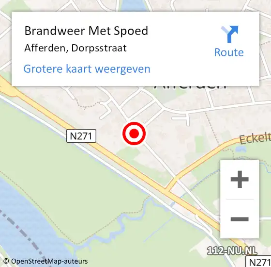 Locatie op kaart van de 112 melding: Brandweer Met Spoed Naar Afferden, Dorpsstraat op 5 augustus 2018 12:34