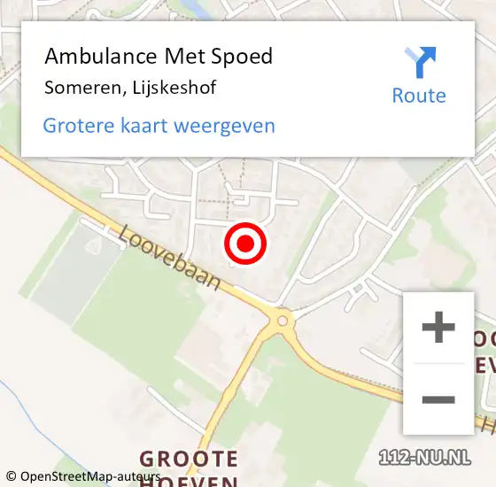 Locatie op kaart van de 112 melding: Ambulance Met Spoed Naar Someren, Lijskeshof op 5 augustus 2018 12:36