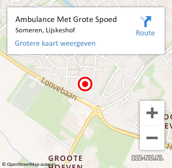 Locatie op kaart van de 112 melding: Ambulance Met Grote Spoed Naar Someren, Lijskeshof op 5 augustus 2018 12:39