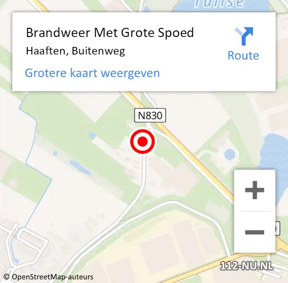 Locatie op kaart van de 112 melding: Brandweer Met Grote Spoed Naar Haaften, Buitenweg op 5 augustus 2018 13:16