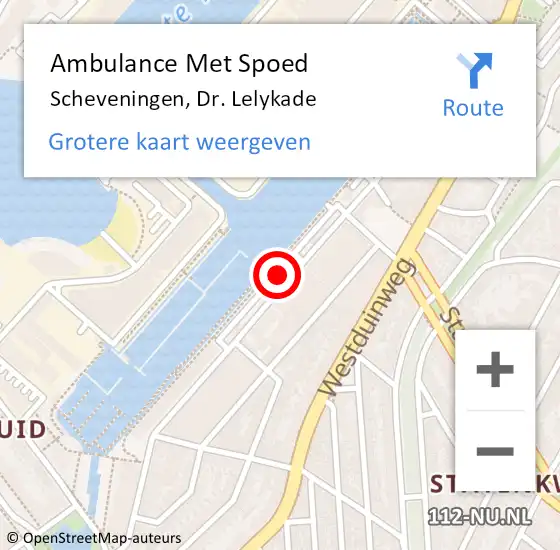 Locatie op kaart van de 112 melding: Ambulance Met Spoed Naar Scheveningen, Dr. Lelykade op 5 augustus 2018 13:27