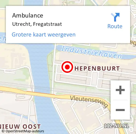 Locatie op kaart van de 112 melding: Ambulance Utrecht, Fregatstraat op 5 augustus 2018 14:14