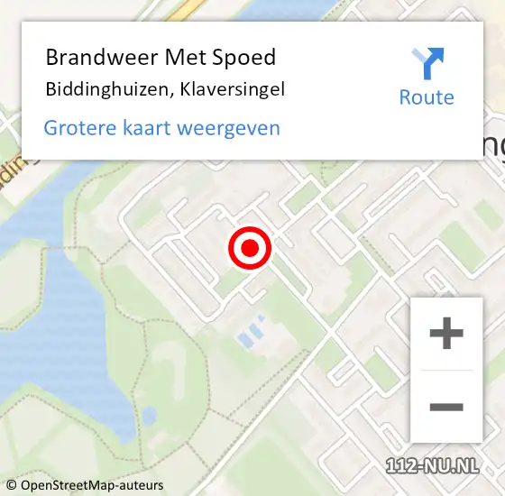 Locatie op kaart van de 112 melding: Brandweer Met Spoed Naar Biddinghuizen, Klaversingel op 5 augustus 2018 14:23