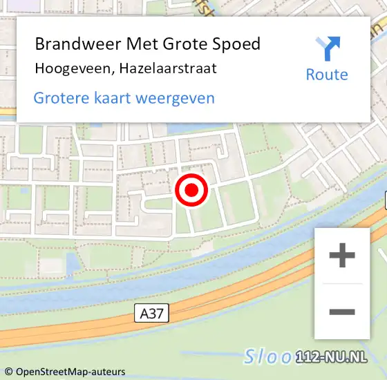 Locatie op kaart van de 112 melding: Brandweer Met Grote Spoed Naar Hoogeveen, Hazelaarstraat op 5 augustus 2018 14:30