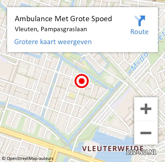 Locatie op kaart van de 112 melding: Ambulance Met Grote Spoed Naar Vleuten, Pampasgraslaan op 5 augustus 2018 15:41