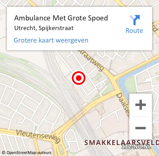 Locatie op kaart van de 112 melding: Ambulance Met Grote Spoed Naar Utrecht, Spijkerstraat op 5 augustus 2018 15:42