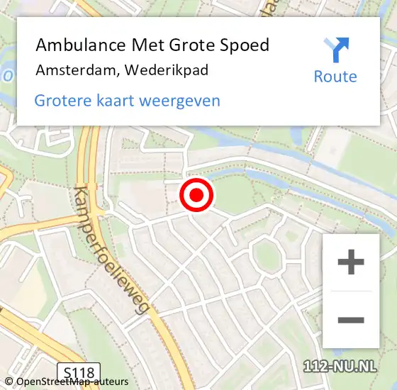 Locatie op kaart van de 112 melding: Ambulance Met Grote Spoed Naar Amsterdam, Wederikpad op 5 augustus 2018 16:35