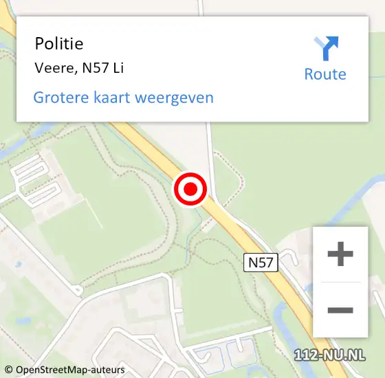 Locatie op kaart van de 112 melding: Politie Veere, N57 Li op 5 augustus 2018 16:53