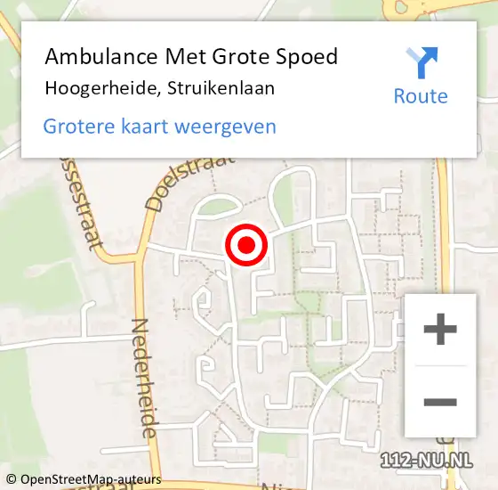 Locatie op kaart van de 112 melding: Ambulance Met Grote Spoed Naar Hoogerheide, Struikenlaan op 5 augustus 2018 16:57