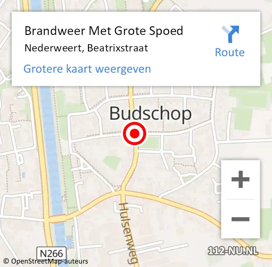 Locatie op kaart van de 112 melding: Brandweer Met Grote Spoed Naar Nederweert, Beatrixstraat op 5 augustus 2018 17:12