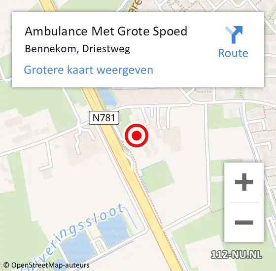 Locatie op kaart van de 112 melding: Ambulance Met Grote Spoed Naar Bennekom, Driestweg op 5 augustus 2018 17:15