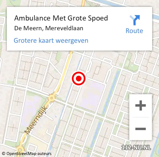 Locatie op kaart van de 112 melding: Ambulance Met Grote Spoed Naar De Meern, Mereveldlaan op 5 augustus 2018 17:17