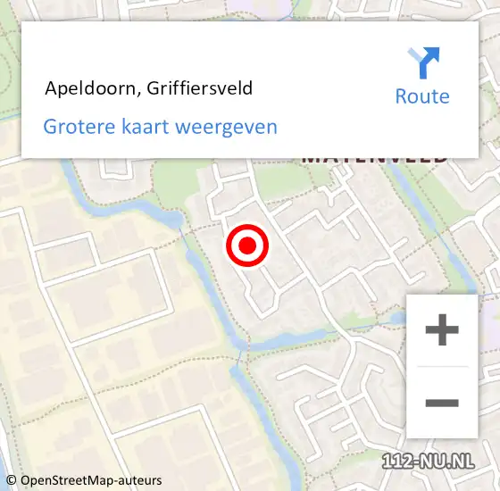 Locatie op kaart van de 112 melding:  Apeldoorn, Griffiersveld op 5 augustus 2018 17:37