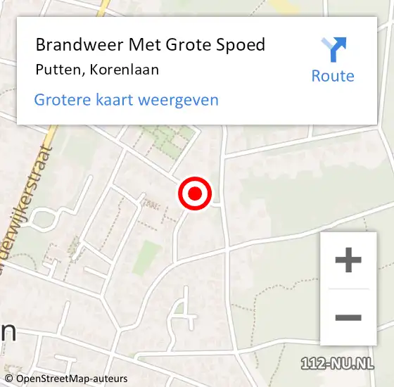 Locatie op kaart van de 112 melding: Brandweer Met Grote Spoed Naar Putten, Korenlaan op 5 maart 2014 09:07