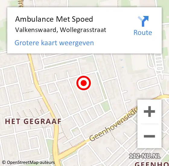 Locatie op kaart van de 112 melding: Ambulance Met Spoed Naar Valkenswaard, Wollegrasstraat op 5 augustus 2018 18:35