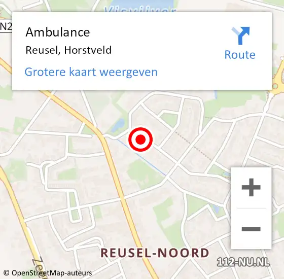 Locatie op kaart van de 112 melding: Ambulance Reusel, Horstveld op 5 augustus 2018 19:06