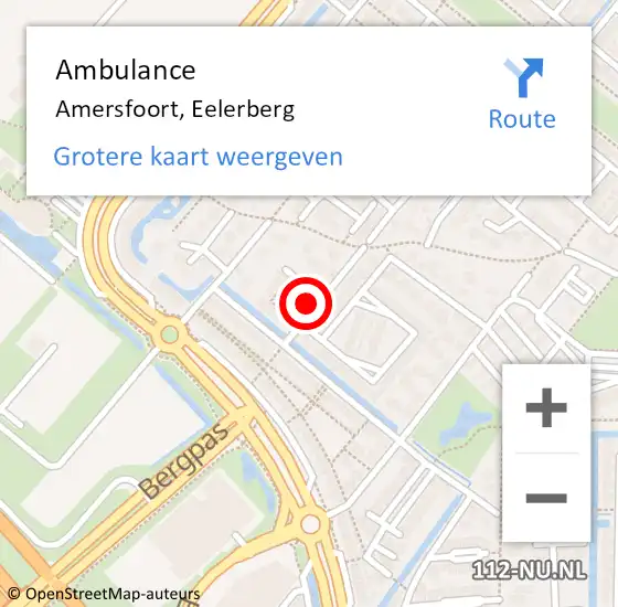Locatie op kaart van de 112 melding: Ambulance Amersfoort, Eelerberg op 5 augustus 2018 19:17