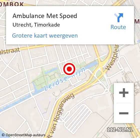 Locatie op kaart van de 112 melding: Ambulance Met Spoed Naar Utrecht, Timorkade op 5 augustus 2018 20:08