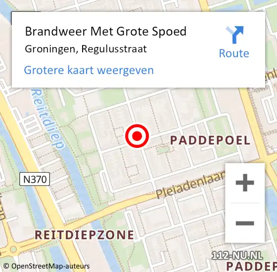 Locatie op kaart van de 112 melding: Brandweer Met Grote Spoed Naar Groningen, Regulusstraat op 5 augustus 2018 20:26