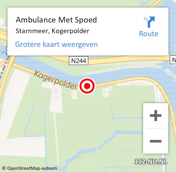 Locatie op kaart van de 112 melding: Ambulance Met Spoed Naar Starnmeer, Kogerpolder op 5 augustus 2018 21:17