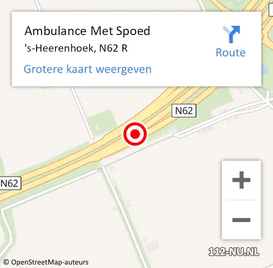 Locatie op kaart van de 112 melding: Ambulance Met Spoed Naar 's-Heerenhoek, N62 R op 5 augustus 2018 21:28