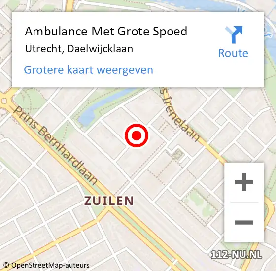 Locatie op kaart van de 112 melding: Ambulance Met Grote Spoed Naar Utrecht, Daelwijcklaan op 5 augustus 2018 21:34