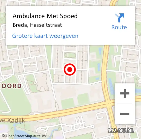 Locatie op kaart van de 112 melding: Ambulance Met Spoed Naar Breda, Hasseltstraat op 5 augustus 2018 21:43