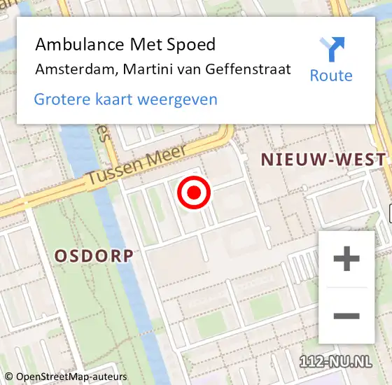 Locatie op kaart van de 112 melding: Ambulance Met Spoed Naar Amsterdam, Martini van Geffenstraat op 5 augustus 2018 22:01