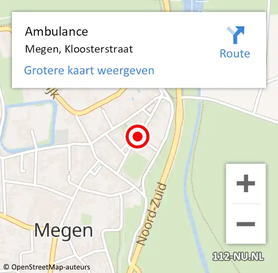 Locatie op kaart van de 112 melding: Ambulance Megen, Kloosterstraat op 5 augustus 2018 23:02