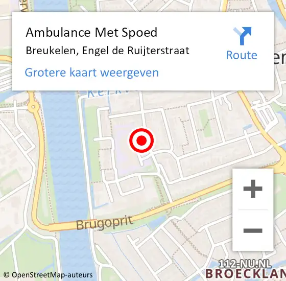 Locatie op kaart van de 112 melding: Ambulance Met Spoed Naar Breukelen, Engel de Ruijterstraat op 5 augustus 2018 23:50