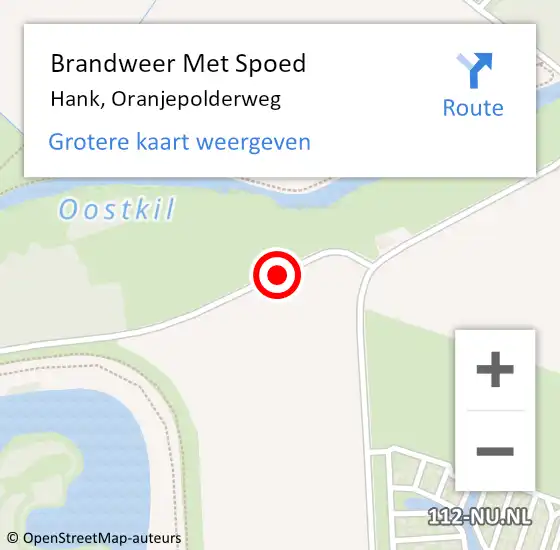 Locatie op kaart van de 112 melding: Brandweer Met Spoed Naar Hank, Oranjepolderweg op 5 augustus 2018 23:54