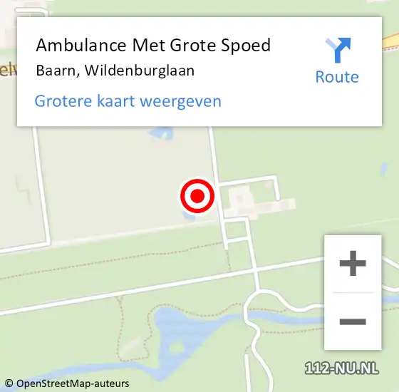Locatie op kaart van de 112 melding: Ambulance Met Grote Spoed Naar Baarn, Wildenburglaan op 5 augustus 2018 23:55