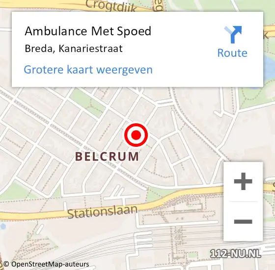 Locatie op kaart van de 112 melding: Ambulance Met Spoed Naar Breda, Kanariestraat op 6 augustus 2018 00:08