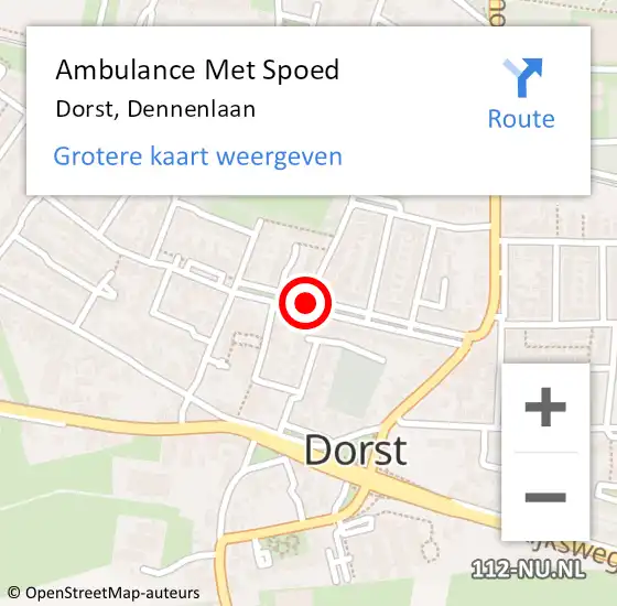 Locatie op kaart van de 112 melding: Ambulance Met Spoed Naar Dorst, Dennenlaan op 6 augustus 2018 00:18