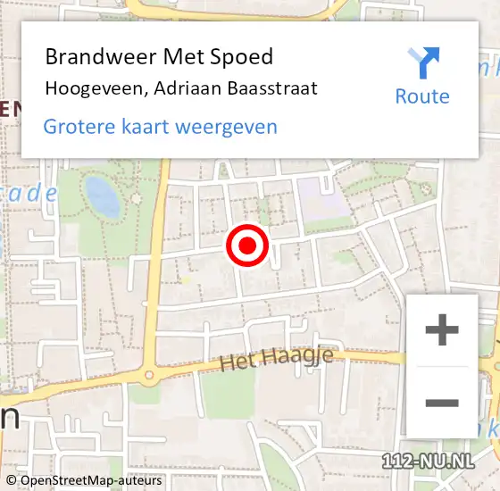 Locatie op kaart van de 112 melding: Brandweer Met Spoed Naar Hoogeveen, Adriaan Baasstraat op 6 augustus 2018 01:17