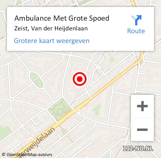 Locatie op kaart van de 112 melding: Ambulance Met Grote Spoed Naar Zeist, Van der Heijdenlaan op 6 augustus 2018 01:53