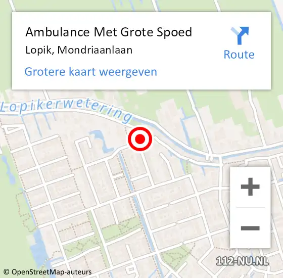 Locatie op kaart van de 112 melding: Ambulance Met Grote Spoed Naar Lopik, Mondriaanlaan op 6 augustus 2018 02:21