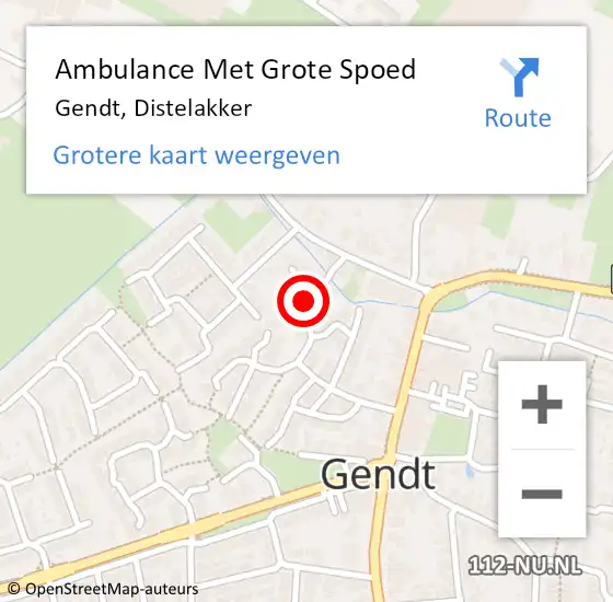 Locatie op kaart van de 112 melding: Ambulance Met Grote Spoed Naar Gendt, Distelakker op 6 augustus 2018 04:53