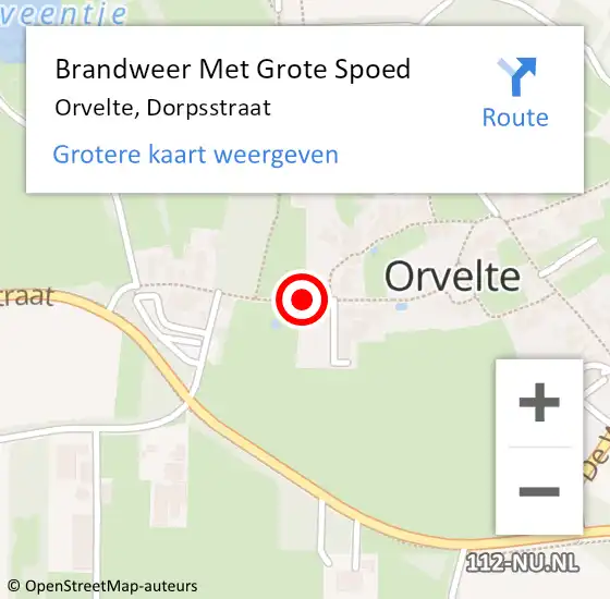 Locatie op kaart van de 112 melding: Brandweer Met Grote Spoed Naar Orvelte, Dorpsstraat op 6 augustus 2018 05:02