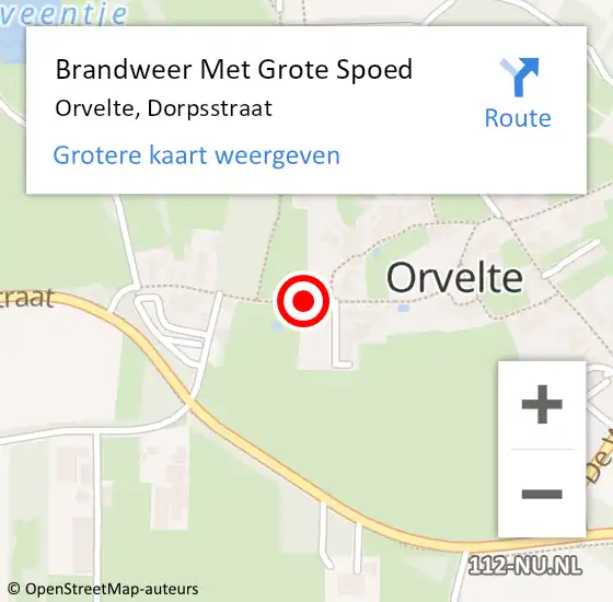 Locatie op kaart van de 112 melding: Brandweer Met Grote Spoed Naar Orvelte, Dorpsstraat op 6 augustus 2018 05:08