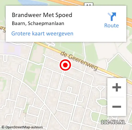 Locatie op kaart van de 112 melding: Brandweer Met Spoed Naar Baarn, Schaepmanlaan op 6 augustus 2018 06:47