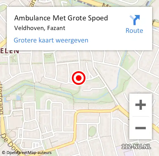 Locatie op kaart van de 112 melding: Ambulance Met Grote Spoed Naar Veldhoven, Fazant op 6 augustus 2018 09:05