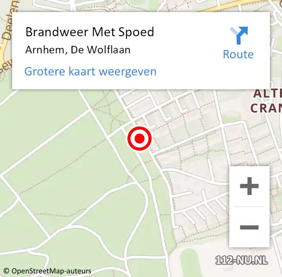 Locatie op kaart van de 112 melding: Brandweer Met Spoed Naar Arnhem, De Wolflaan op 6 augustus 2018 09:10