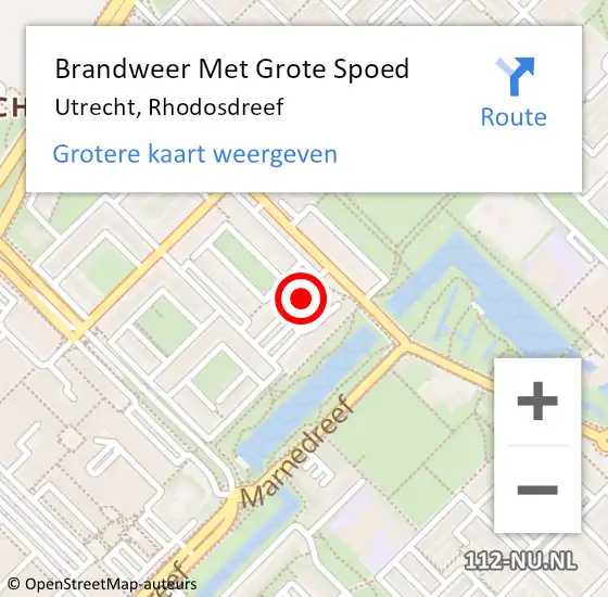 Locatie op kaart van de 112 melding: Brandweer Met Grote Spoed Naar Utrecht, Rhodosdreef op 6 augustus 2018 09:59